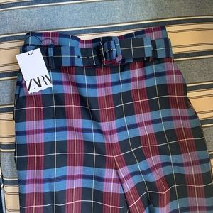 Zara checked pants with belt